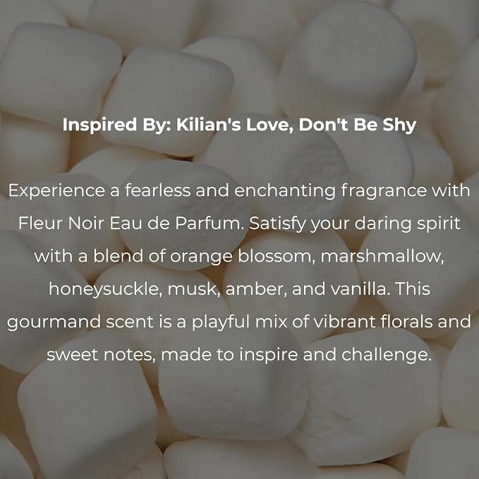 Fleur Noir – Inspired by Kilian Love Don't Be Shy – Long Lasting Gourmand Floral Fragrance – Notes of Honeysuckle, Vanilla, Sweet Marshmallow & Orange Blossom – Clean & Vegan Perfume