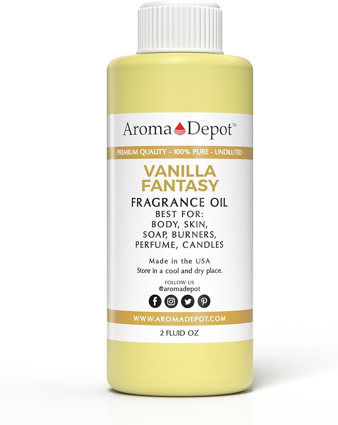 Aroma Depot 2oz Vanilla Fantasy Perfume Oil for Making, Body Oil, Soap, Candle Making & Incense. Our Version is a Premium Quality Undiluted & Alcohol Free