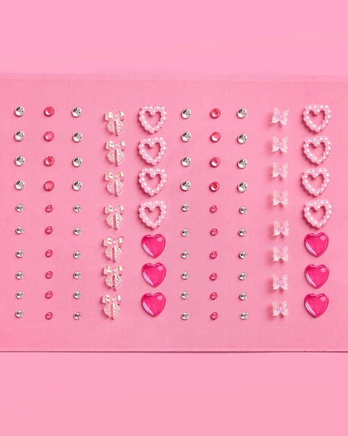 xo, Fetti Bow + Heart Face Eye Gems - 89 pcs. | Cute Bachelorette Face Stickers, Birthday Rhinestone Accessory, Concert Party Decorations, Rave Supplies