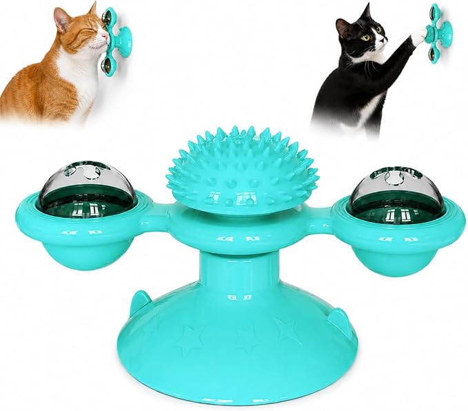 Interactive Cat Toys & Treat Dispenser with Catnip Ball (Aqua)