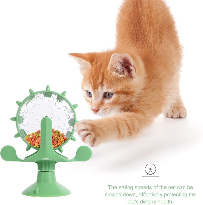 iplusmile Cat Puppy Feeding Toy Slow Food Dispenser with Rotating Windmill Puzzle Feeder Interactive Pet Slow Feeder 6.41X5.43X2.91 Inch