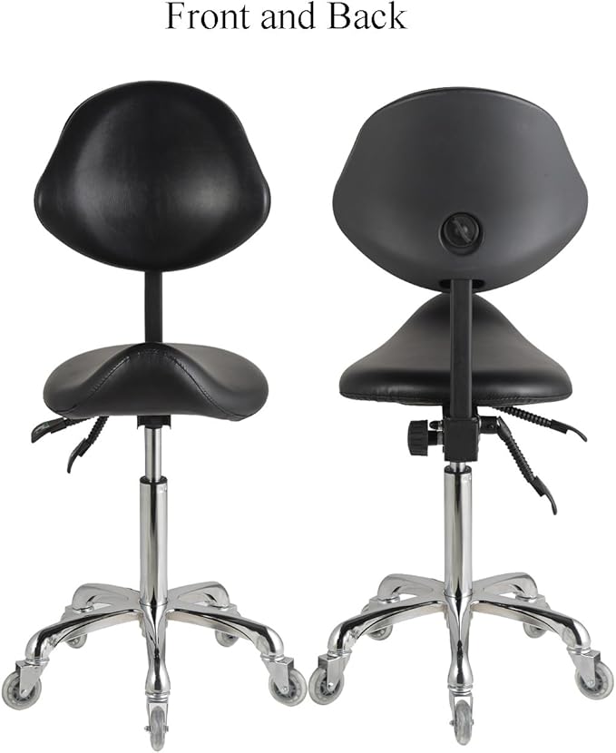 Adjustable Saddle Stool Chairs with Back Support Ergonomic for Medical Clinic Studio Salon Office and Home (Black)