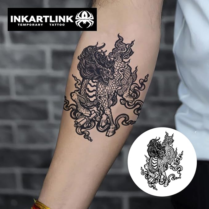 INKARTLINK Semi Permanent Tattoo, Temporary Tattoo, Beautiful and Realistic Design, Fun Tattoo Experience, Cruelty-free, Non-reflective, Waterproof (Kirin 2)