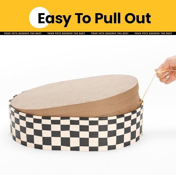 Conlun Oval Cat Scratcher Box with 4 Scratching Pads | Medium | Corrugated Cardboard | Reversible Design | Protects Furniture | Enclosed Bottom | Mess-Free Lounge Bed for Indoor Cats