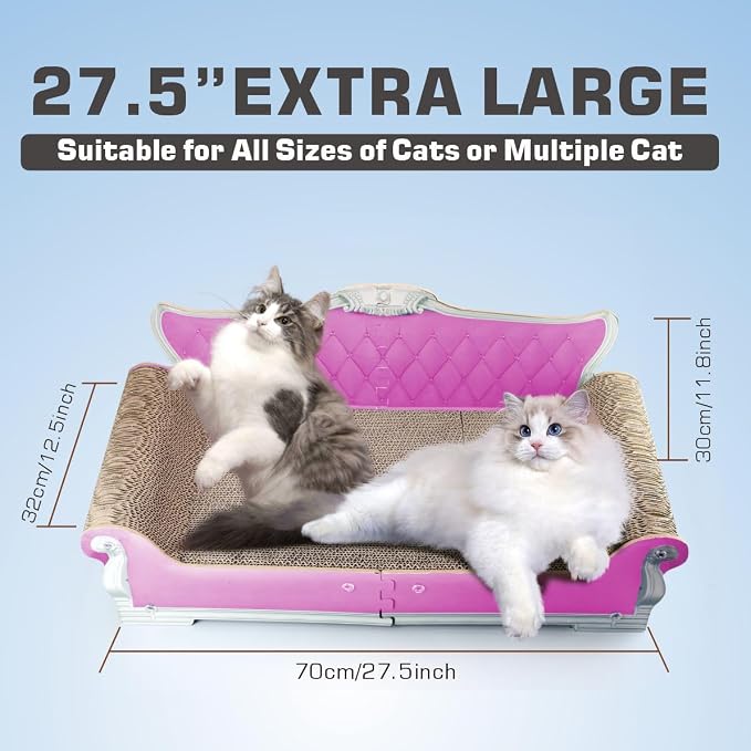 Extra Large Cat Scratcher Sofa Bed, Ergonomic Cardboard Couch | 27.5" Durable Cat Couch & Scratching Board, Reversible Lounge Furniture for Big Cats & Multi-Cat Households