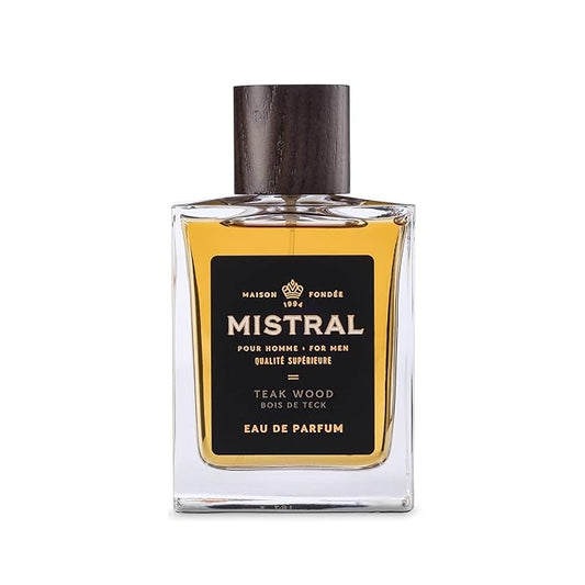 Mistral Men’s Cologne – Teakwood Eau de Parfum | Woody & Earthy Masculine Scent with Citrus, Jasmine, Patchouli & Musks | Cruelty-Free & Long-Lasting Perfume for Men, Made in France - 3.4 Oz