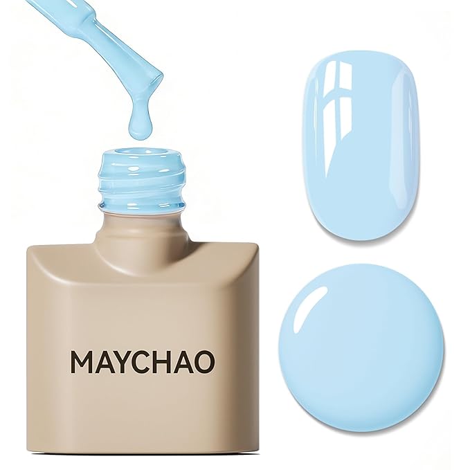 MAYCHAO 15ML Baby Blue Gel Nail Polish 1Pc Light Pastel Blue Gel Polish Soak Off UV LED Nail Polish Nail Art Starter Manicure Salon DIY at Home, 0.5 OZ