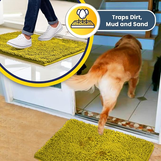 Muddy Mat® | Super Water Absorbent Door Mat Indoor, Microfiber Quick Dry Chenille Entryway Rug,Slip Resistant Front Door Mat,Indoor Mats for Entryway,Machine Washable Pet Rug, Lemon Yellow 2ft x 4ft
