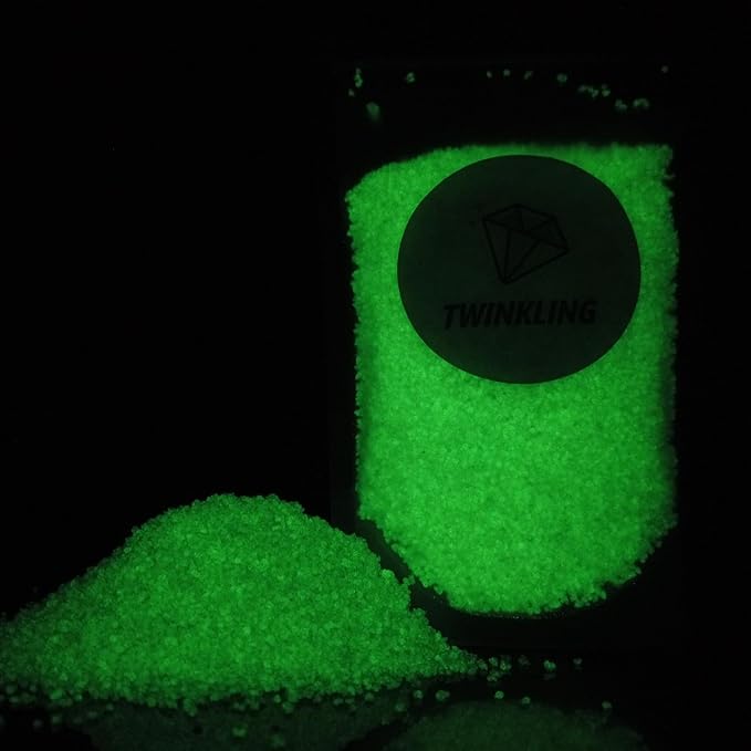 TWINKLING Glow in The Dark Crushed Glass, Broken Glass Glitter, Glow in The Dark Stones Gems Chips for DIY Resin Art Epoxy Crafts, Nail Art, Jewelry Making, Geode Painting, 0.85mm(100g) (Yellow Green)