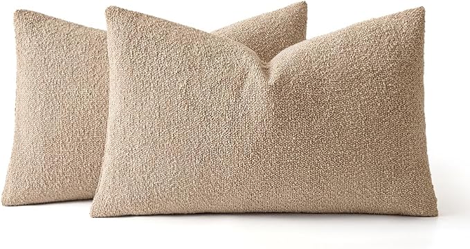 MIULEE 12x20 Decorative Lumbar Boucle Couch Pillow Covers Camel | Set of 2 Textured Neutral Throw Pillow Covers, Accent Solid Pillowcases, Sofa Living Room Home Decor