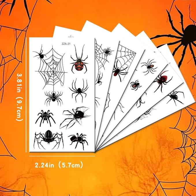 30 Sheets Halloween Temporary Tattoos Red Spider Tattoos Spider Web Styles Mixed Halloween Fake Tattoos Realistic Black Stickers Waterproof Cobweb Tattoo for Kids Boys Girls Body Art Makeup