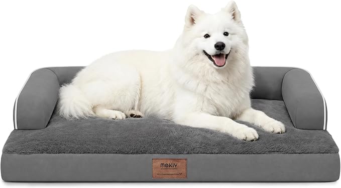 Orthopedic XL Dog Bed with Bolster for Extra Large Size Dogs | Pillow Support for Neck Relief, Egg Crate Foam, Skin-Friendly Surface, Waterproof Liner, Anti-Slip Bottom, 42 x 30 Inch