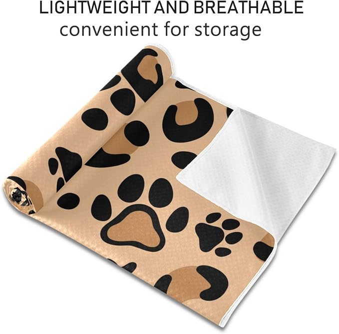 Non Slip Yoga Towel 73 x 27 in Leopard Paw Print Sweat Absorbent Yoga Mat Towel for Hot Yoga, Pilates and Workout