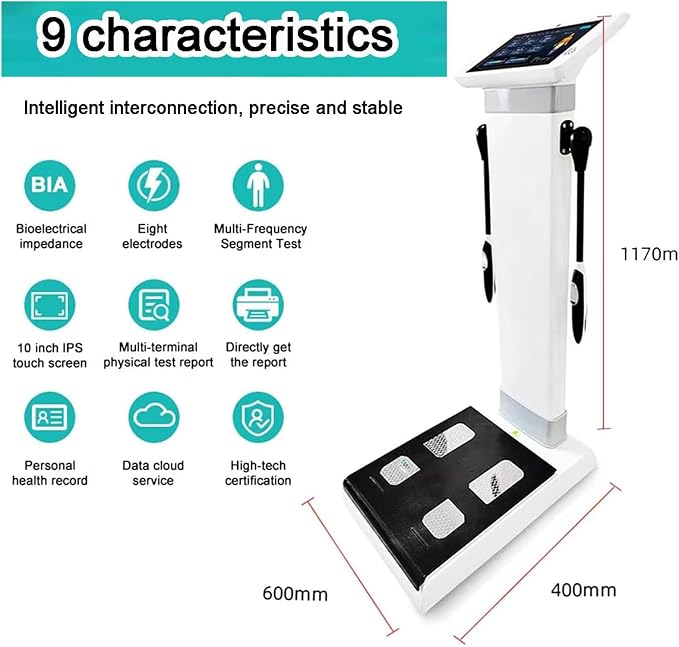 Body Composition Analysis Machine with Printer, 10.1" HD Touch Screen with BIA Technology Body Fat Scale, Body Bmi Analyzer Health Monitor Fat Percentage