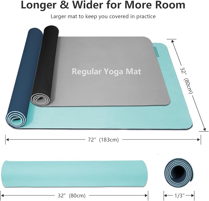 Wide Yoga Mat-80cm Extra Thick 1/3'' Fitness Exercise Mat Carry Strap