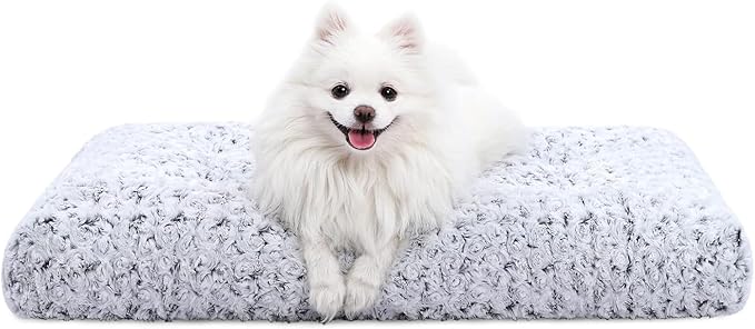 KSIIA Washable Dog Bed Small Dog Crate Bed Deluxe Plush Mat 23"x18" Gray | Deluxe Plush Comfy Kennel Pad, Anti-Slip Bottom,Deep Sleeping Mat for Small Dogs,Machine Washable for Easy Cleaning