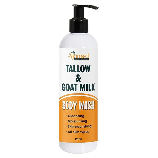Tallow & Goat Milk Body Wash, handmede body soap Moisturizing and Cleansing for All Skin Types 12 oz (Regular)