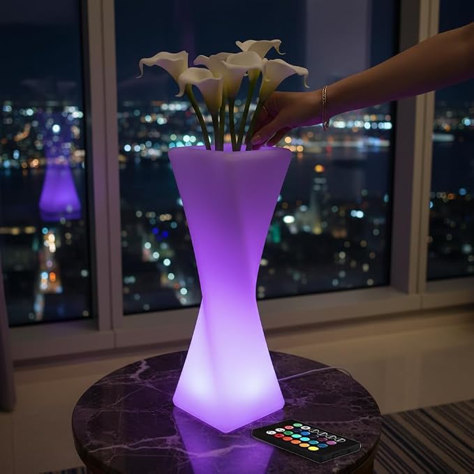 20 inch LED Vase Night Light with Remote, 16 Colors Rechargeable Vase | Dimmable RGB LED Lighted Vase, IP65 Waterproof Flower Pot Light, 4 Modes Mood Lamp for Living Room Balcony Yard Wedding Decor