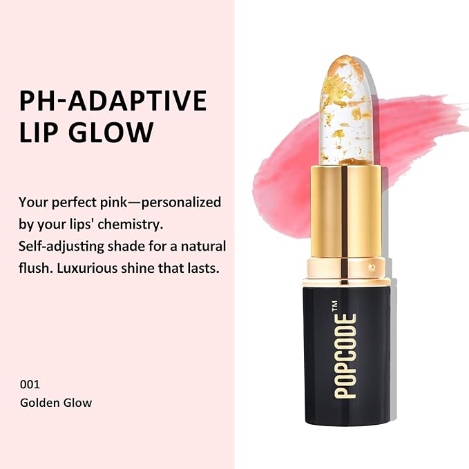 Color Changing Lipstick with 24K Gold Flakes - Moisturizing & Long Lasting pH Lip Balm, Hydrate & Nourish Lip While Leaving Sheer Pink Tint, Golden Glow