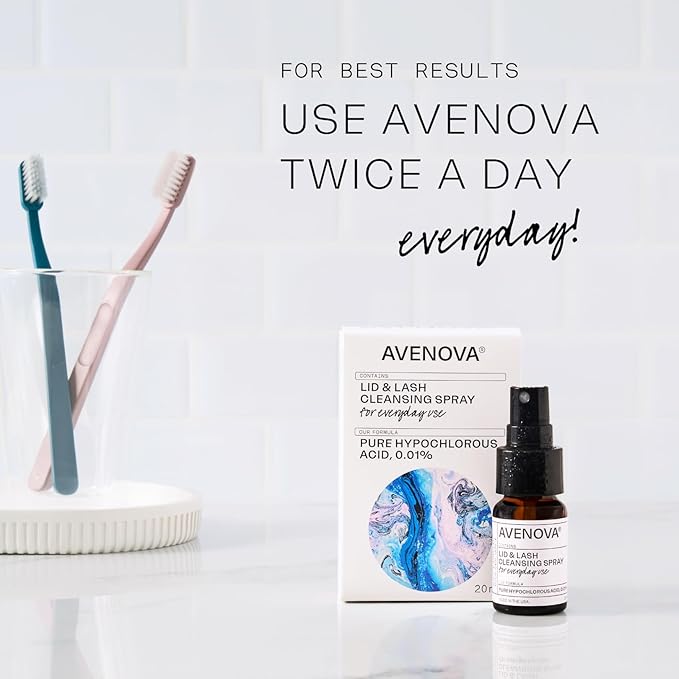 Avenova Eyelid and Eyelash Cleanser Spray - Pure Hypochlorous Acid, Gentle Everyday Lash Cleanser For Eye Irritation, 20mL (0.68oz)