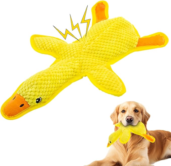 No Stuffing Dog Squeak Toys, Duck Chew Toys for Small to Large Puppies | Durable Plush Puppy Teething Toys, Interactive to Keep Pets Busy, Toss Fetch Tug Play, Best Birthday Gift