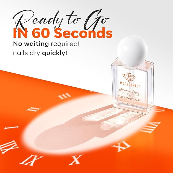 modelones Clear Nail Polish 3-in-1 Top Coat and Base Coat, Nail Strengthener, 15 Ml Quick Dry Long Lasting Shine Chip Fade Resistant Nails Protect Care Gifts for Women