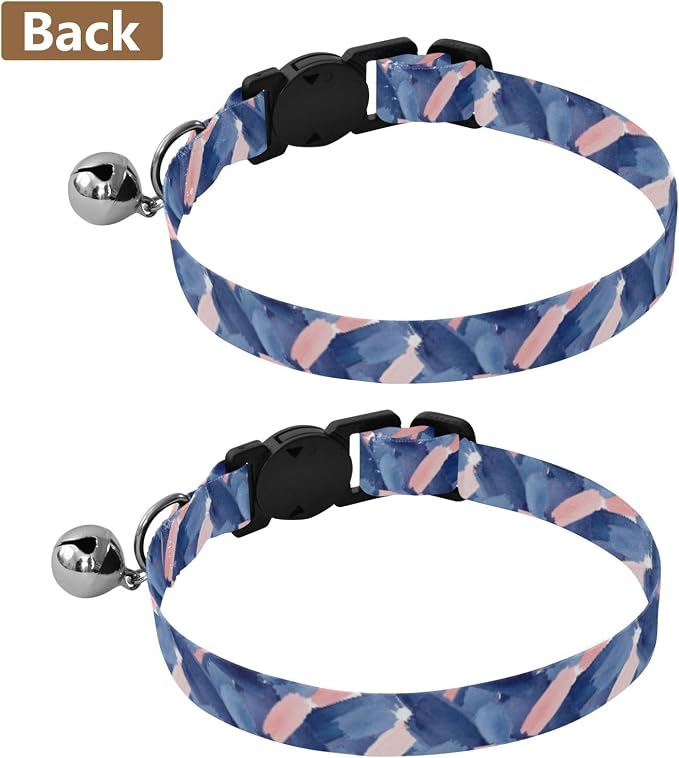 Watercolor Brush Strokes Blue Collar for Kitten, 2 Pack Dog Bell Collar