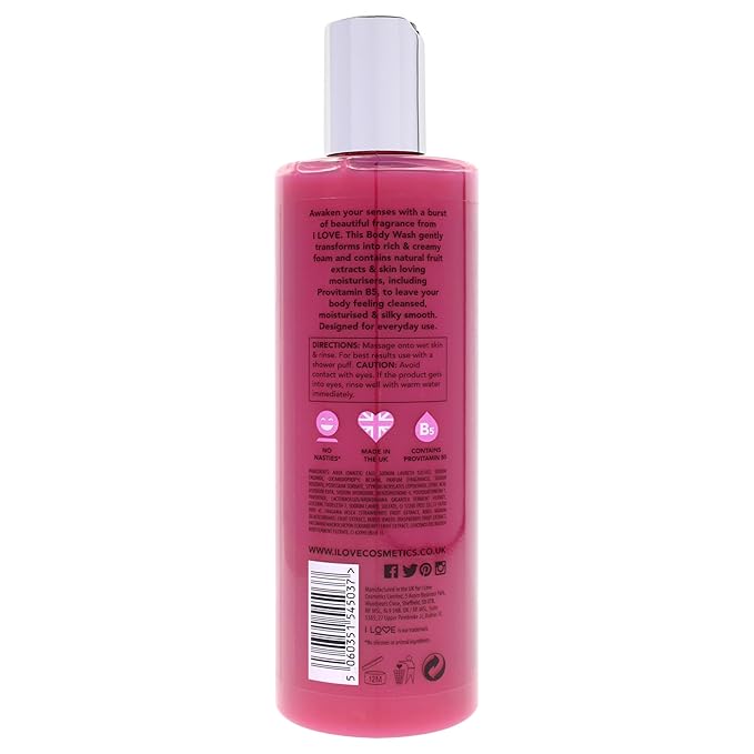 I Love Glazed Raspberry Scented Body Wash - Moisturizing Body Wash and Foaming Bubble Bath - Raspberry, Strawberry, and Vanilla Fragrance - 11.8 oz