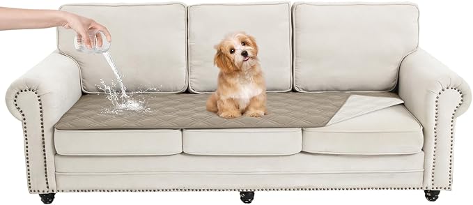 100% Waterproof Washable Dog Blanket, Khaki+Off White, 30"x71" | ,7-Layer Reversible Couch Covers for Dogs Met for Sofa Furniture Car Camping