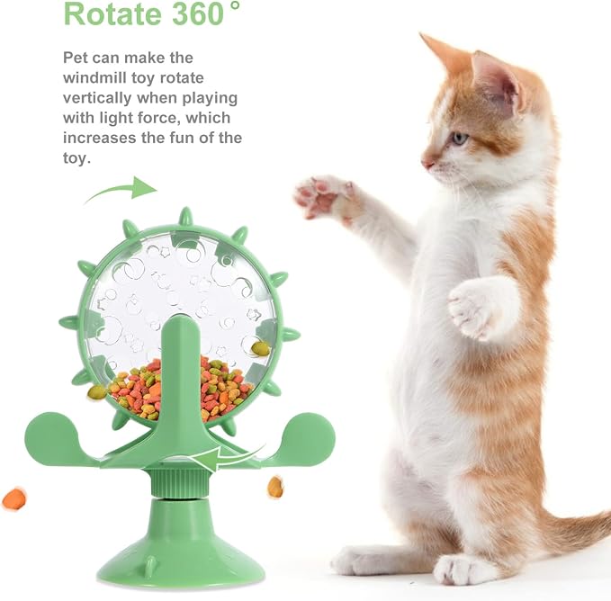 iplusmile Cat Puppy Feeding Toy Slow Food Dispenser with Rotating Windmill Puzzle Feeder Interactive Pet Slow Feeder 6.41X5.43X2.91 Inch
