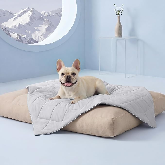 Luciphia Silky Cooling Dog Blanket Q-MAX>0.4 Throw Cat Mat Light Grey,29x40 | Pet calming summer self-cooling breathble puppy cat bed; machine wash cold; protects furniture from pet hair and claws.