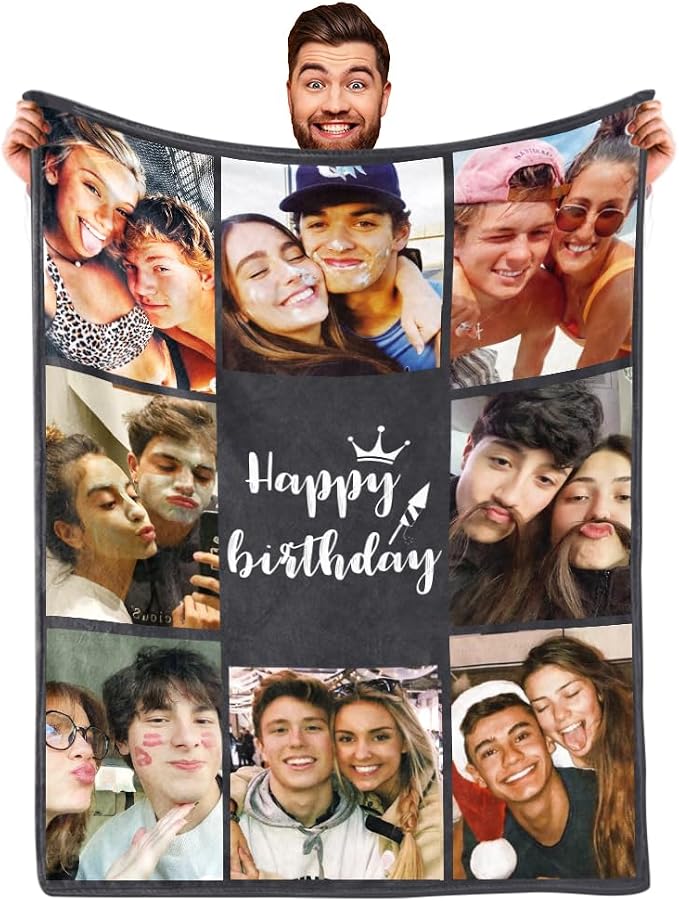 DayOfShe Custom Blanket Birthday Gifts for Boyfriend and Girlfriend Couples Personalized Blankets with Photos Gifts for Wife Husband Family