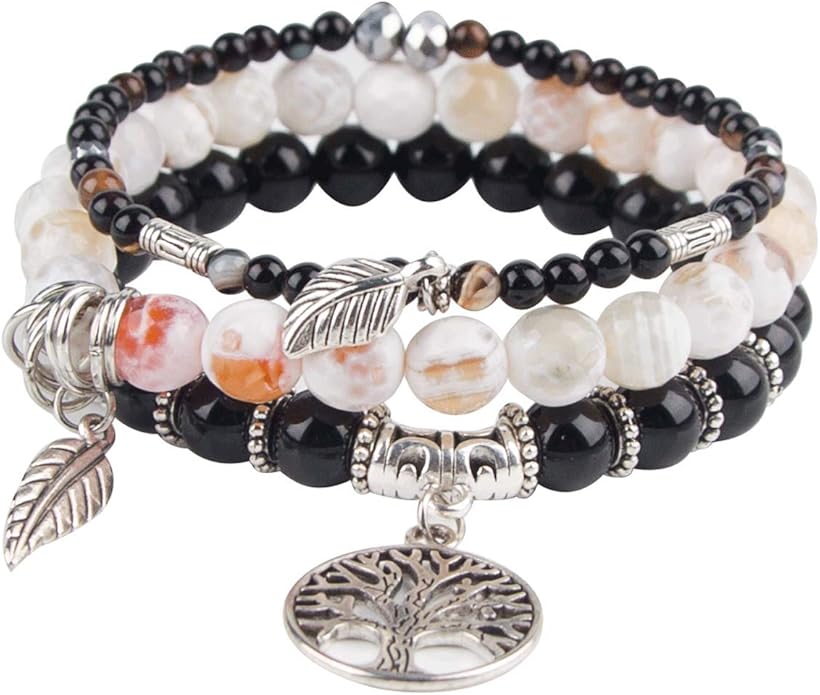 Jardme Healing Crystal Bracelets for Women, 8mm Beaded Natural Stone Stretch Chakra Bracelets Tree of Life Bracelet Jewelry Gifts for Women