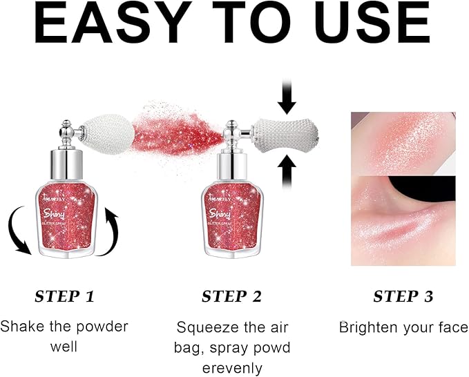 Hair and Body Glitter Spray, Shimmering Powder Sparkle Powder Makeup, Glitter Loose Sparkle Makeup for Body Highlighter,Festival Prom Rave Accessories (Red)