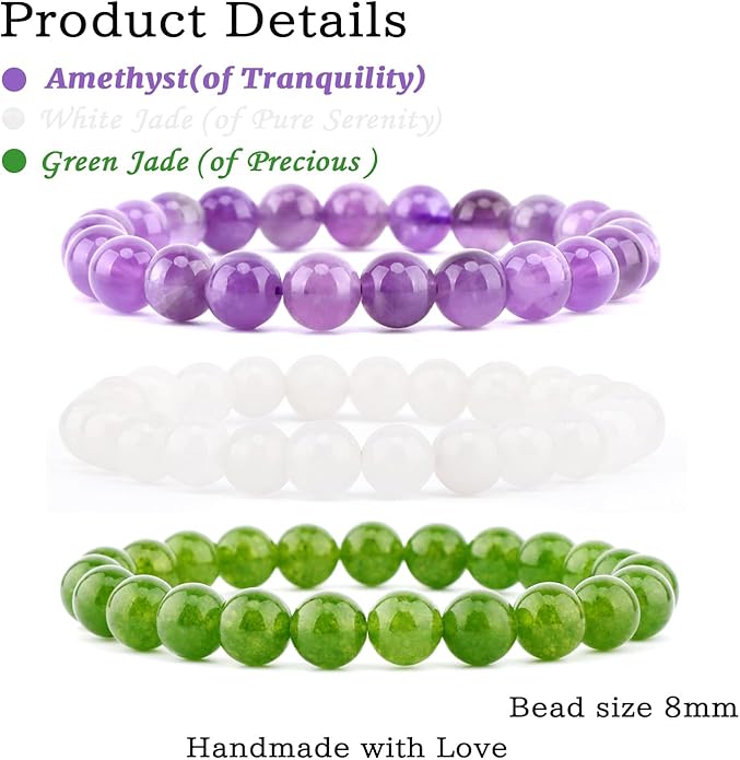 NCB 2.3-Piece 4mm Natural Crystal Gemstone Stretch Bracelets – Handmade Reiki Energy Healing Jewelry for Meditation,Yoga, Unisex