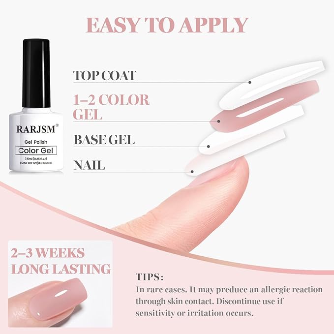 RARJSM Nude Jelly Gel Nail Polish Set Sheer Soft Ivory Blush Beige Rosy Mocha Brown Pink Cashmere Gray 6 Pcs Neutral Skin Tone Colors French Manicure Gelpolish Soak Off Curing Requires for Home Salon