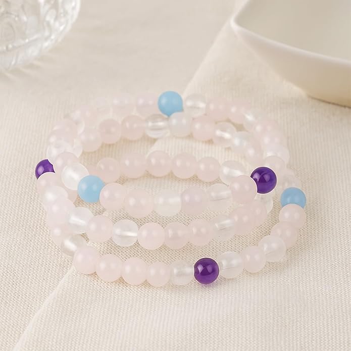 8mm Natural Gemstone Beaded Bracelet for Women, Dainty Round Crystal Stretch Bracelets, Spiritual Healing & Calming Stone Jewelry Gift