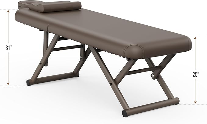 pouseayar Adjustable Massage Table with Face Pillow & Headrest, Sturdy and Solid, Silent and Easy to Adjust for Treatment Table Physical Therapy Table Spa Facial Bed - Adjustable Backrest, Brown
