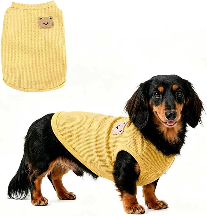 Dog Clothes for Small Dogs, Pet T-Shirt for Boys and Girls | Waffle Knit Dog Tank Top,Comfortable for Summer&Winter,Perfect for Dachshund(Yellow,Small)