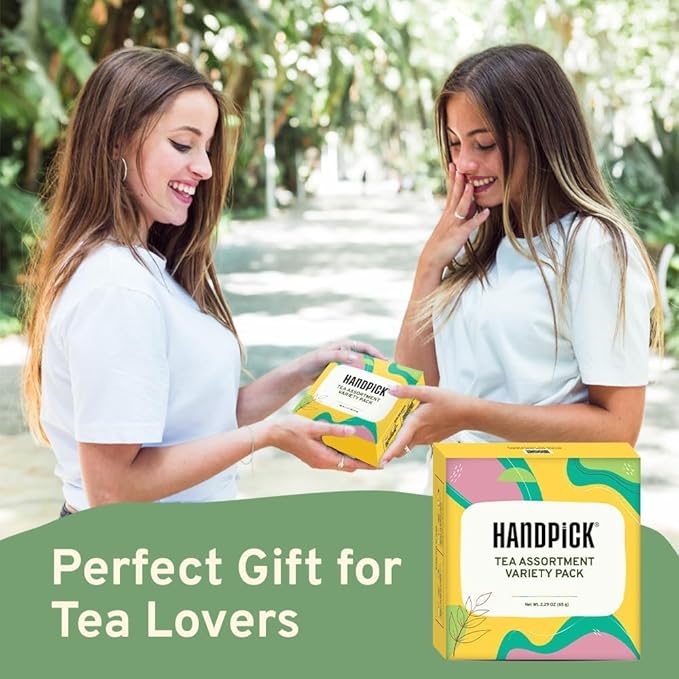 HANDPICK, Tea Bags Sampler Assortment Variety pack Gift Box 8 Flavors, 40 Tea Bags - Perfect Variety | English Breakfast, Green, Black, Herbal & More | Gifts for Him/Her | Sampler