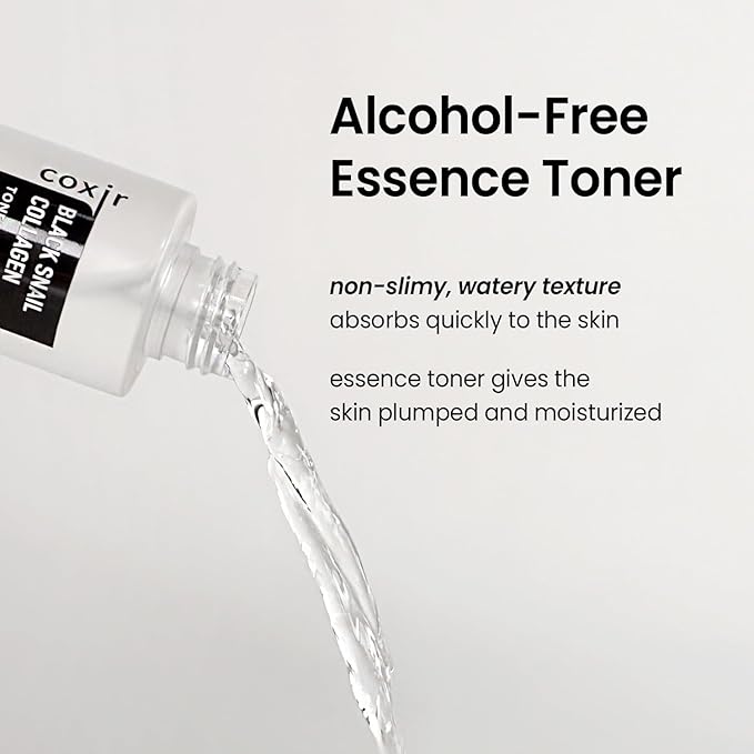 coxir Black Snail Collagen Toner – Hydrating Essence Toner with Snail Mucin & Black Rice Complex for Skin Texture Moisture Balance | Lightweight Korean Skincare for All Skin Types [5.07 fl.oz]