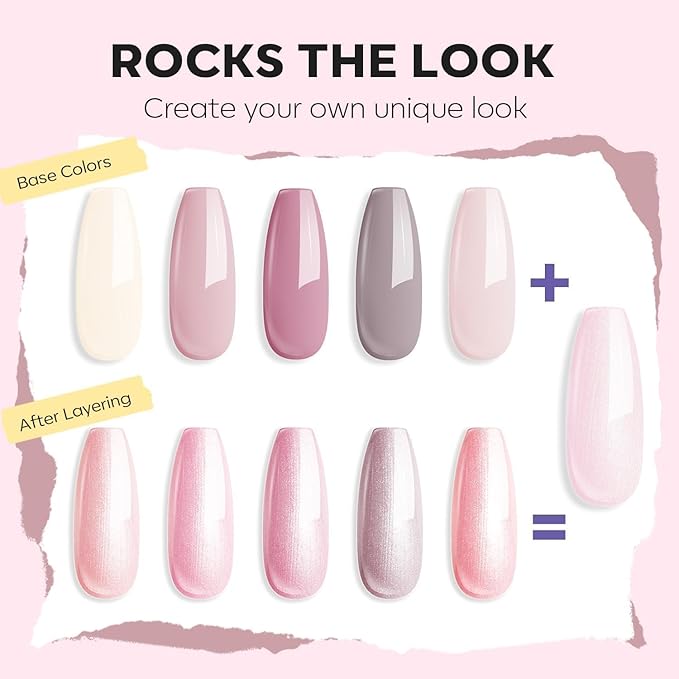 modelones Nail Polish Set 6 Colors, Pearl Pink Grey Beige Mini Quick Dry Nail Lacquer Kit, Bubble Bath Shimmer Pearlescent DIY Home Salon Nail Art Manicure Gift for Women Girls