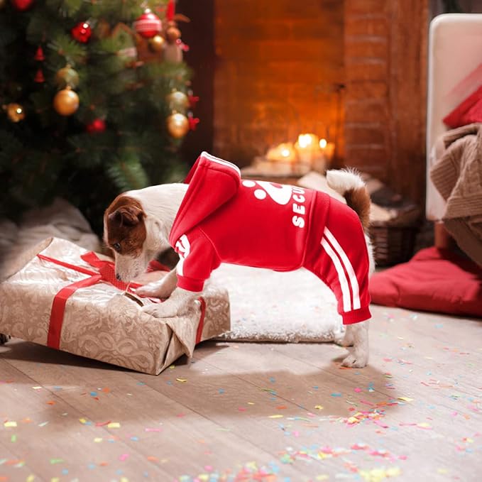 Dog Hoodie Security Clothes 4 Legs Jumpsuit Sweatshirt Hoodies Soft & Warm Dog Outfit Pullover Dog Winter Clothes Sweater for Small Medium Large Dogs Cats (Red, Large)