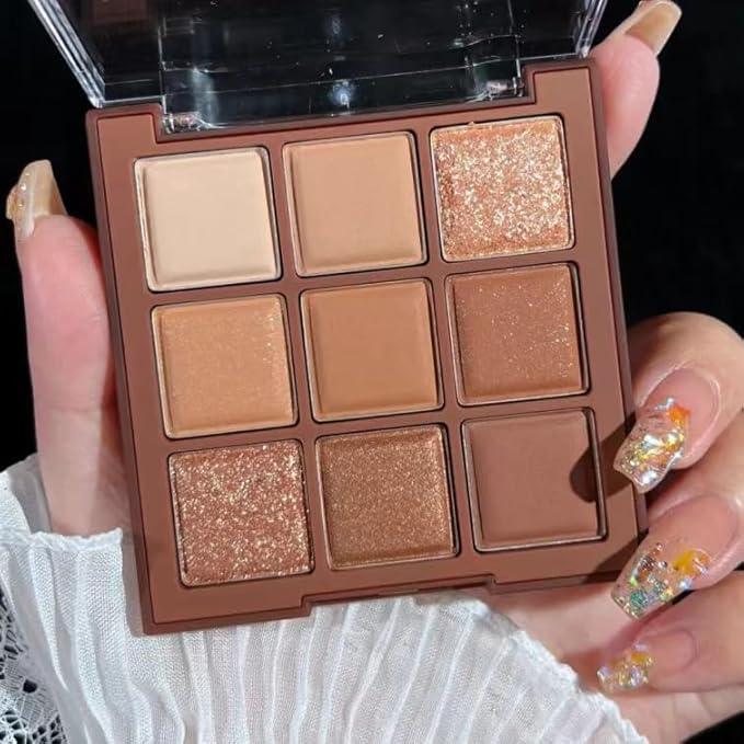 9 Colors Brown Eyeshadow Palette, Matte Shimmer Glitter Eye Shadow Palette Makeup, Nude Naked Neutral Eyeshadow Palette, Dark High Pigment Long Lasting Waterproof Eyeshadow Makeup Pallet, Bronze Color