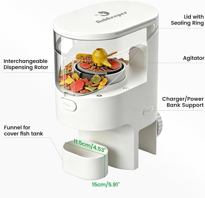 fishkeeper Automatic Fish Feeder for Aquarium Flakes, WiFi (2.4G/5.0G) | APP Control Auto Fish Food Dispenser/Betta Fish Feeder with HD 2.5K Camera and Timer, Aquarium Feeder for Turtle Koi Tanks