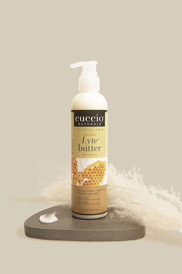Cuccio Naturale Lyte Ultra-Sheer Body Butter - Replenishing Scented Moisturizer Cream - Deep Hydration To Repair Dry Skin - All Natural, Cruelty-Free Formula - Milk And Honey - 8 Oz