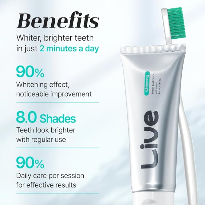 LiveOrals Puredia Whitening Toothpaste 80g – Fluoride-Free, Nano Hydroxyapatite & Hydrogen Peroxide, Sensitive Teeth, Enamel Strengthening, Natural Mint Gel