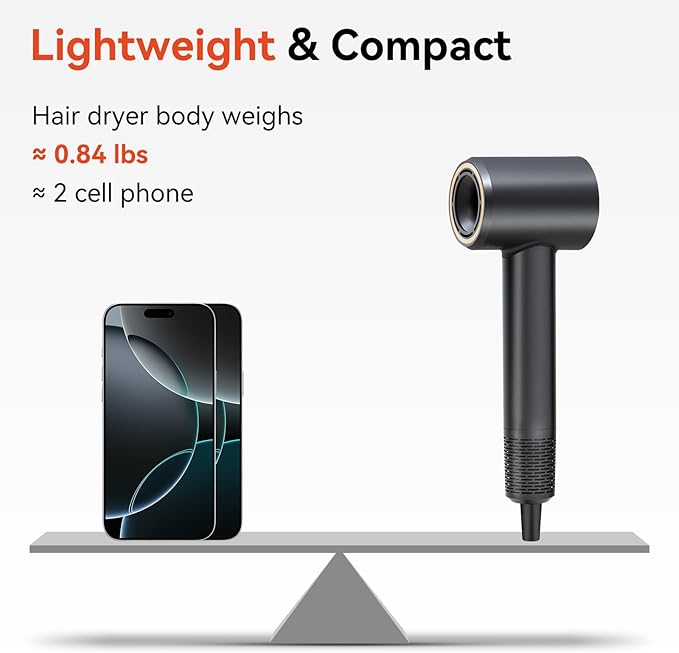 High-Speed Hair Dryer, 110,000 RPM 200M Negative Ions Blow Dryer for Ultimate Shine & Frizz-Free Hair, Intelligent Thermo-Control Fast Drying,Lightweight Quiet Hair Dryer with Magnetic Nozzle