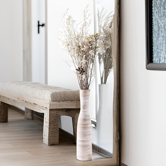 ALMA 16" Tall Skinny Floor Vase, Decorative Thin Vase for Pampas Grass | Ceramic Brown Vase for Flower, Rustic Beige Vase with Narrow Neck, Ideal for Living Room&Fireplace, Gift for Home Decor Lover