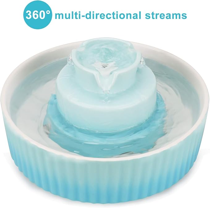 Wonder Creature Ceramic Cat Water Fountain, Stable Cupcake Design, 71oz | 2.1L Pet Fountain with Anti-Tip Ceramic Design, 2 Quiet Pumps, 360° Water Flow, 3 Filters for Cats and Dogs